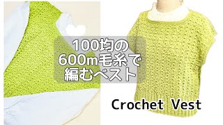 DAISOさんのポリエステル毛糸600m毛糸で編むベストの編み方♪crochet♪かぎ針編み