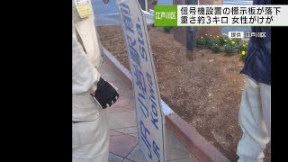 小岩駅前　信号機に設置した標示板が落下　通行人がけが