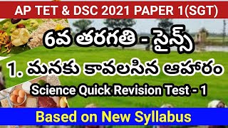 1.మనకు కావలసిన ఆహారం/6TH CLASS SCIENCE/ MANAKU KAVALASINA AAHARAM/PRACTICE QUIZ/ APTET- 2021/DSC/SGT