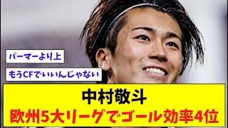 中村敬斗 欧州5大リーグでゴール効率4位