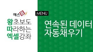 [예스폼 엑셀강좌] 왕따엑셀 메뉴 / 29. 연속된데이터 자동채우기