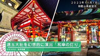 世界遺産を幻想的に　熊野速玉大社で「和傘の灯り」