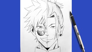 How To Draw Half Gojo And Half Geto Easy Step By Step | Gojo VS Geto Drawing | Jujutsu Kaisen