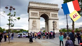 ⁴ᴷ Paris walk 🇫🇷 Arc de Triomphe in a cloudy day, France