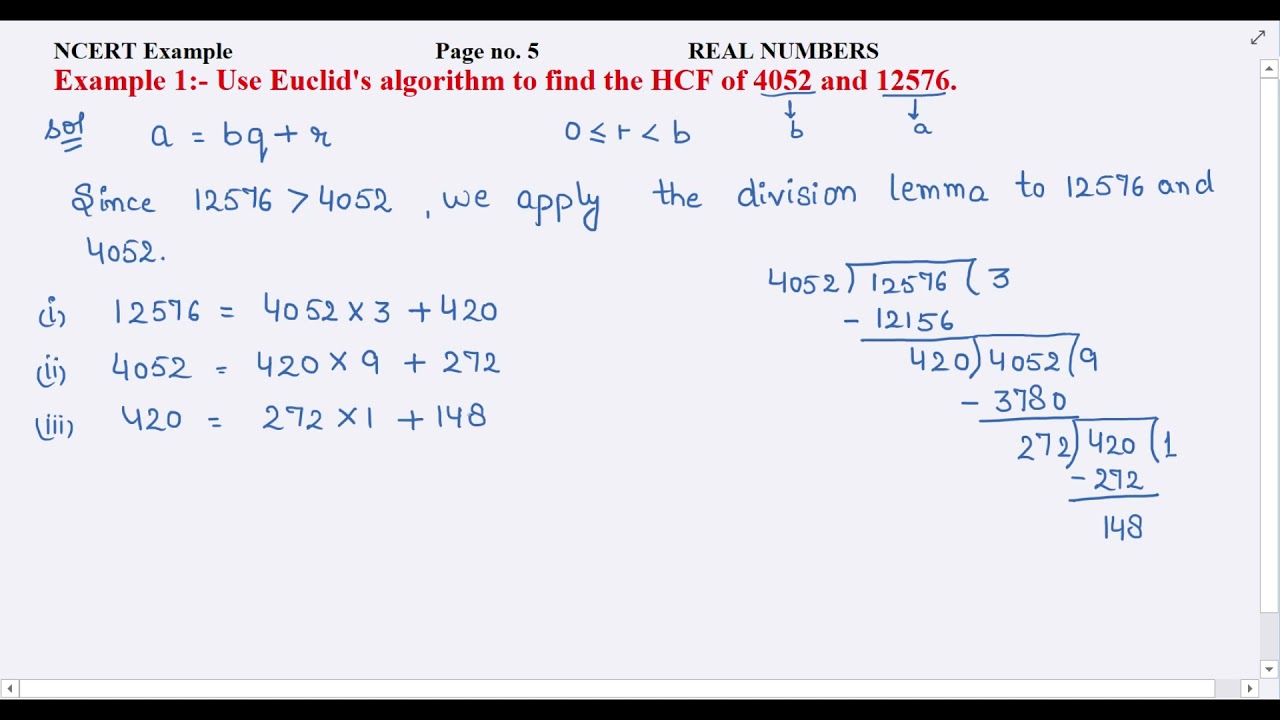 Use Euclid's Algorithm To Find The HCF Of 4052 And 12576. - YouTube