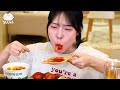 asmr mukbang sinjeon tteokbokki cheese kimbap fried vegetables fried chicken rice.