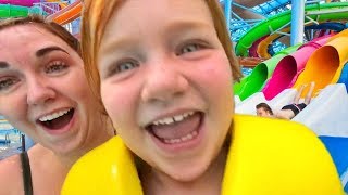 ULTiMATE SWiM PARK!!  Mom finds a HUGE indoor swimming pool! Adley learns our family vacation plans!