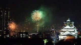 ２０１４天神祭奉納花火と大阪城