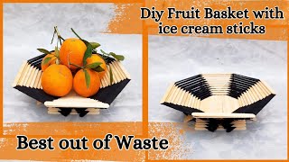 How to Make Fruit Basket with ice cream sticks | popsicle Stick Craft ideas | DIY Storage Basket