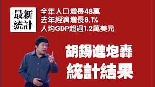 胡锡进炮轰统计结果。全年人口增长48万；去年经济增长8.1%；人均GDP超过1.2万美元。2022.01.17NO1095#胡锡进#国家统计局