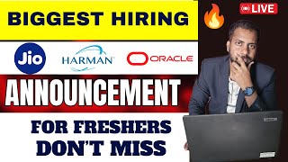 JIO Hiring Announced For Freshers | Oracle, HARMAN Jobs For freshers Don't Miss Apply Now