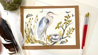 How to Paint a Grey Heron in Watercolor - Step by Step Real Time Tutorial for Beginners