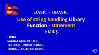 A QBASIC PROGRAM TO SHOW THE USE OF STRING HANDLING FUNCTION (MID$)