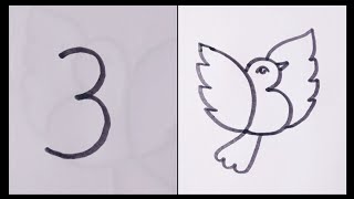 How to draw a flying Bird/easy sparrow flying bird from number 3/easy way