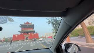 At Linfen City, Shanxi China - Street view leading to Bell Tower - Amazingly clear air \u0026 weather