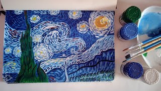 Tried painting starry night by Van gogh❣️🎨 #paintingtutorial #art #watercolorpainting #easydrawing