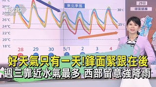 好天氣只有一天!鋒面緊跟在後 週三靠近水氣最多 西部留意強降雨｜早安氣象｜TVBS新聞 20240429 @TVBSNEWS01