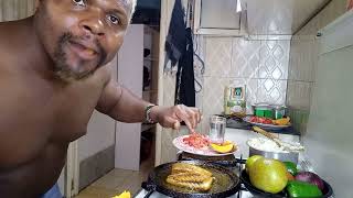 Fried crocodile steak,kachumbari,oranges,mangos and ugali #Mondaylunch#cookwithugaliman#Foodforyou