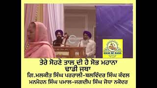 ਤੇਰੇ ਸੋਹਣੇ ਤਾਲ ਹੈ ਸੋਭ ਮਹਾਨਾ/Dhadi Jatha Malkit S Paprali#JSP…