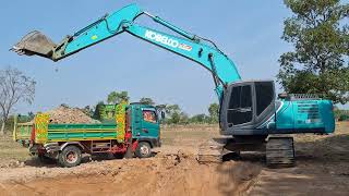 รีวิวรถขุด kobelco sk200-10 งานเปิดบ่อใหม่คนขับฝีมือ10000ชม.ยังหล่อจัด excavator and truck