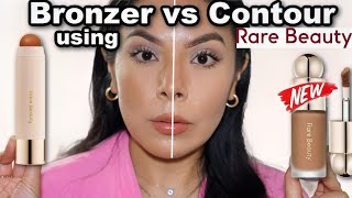 Bronzer vs Contour using Rare Beauty Bronzer Stick \u0026✨ NEW✨ liquid bronzers on Medium/Tan Skin!