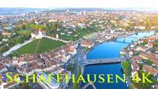 I fly with my drone over Schaffhausen in Switzerland