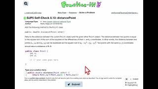 Java Practice It | Self-Check 8.10: distancePoint | classes, encapsulation, instance methods