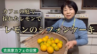 カフェで収穫した無農薬レモンでレモンのシフォンケーキ作りました🩷