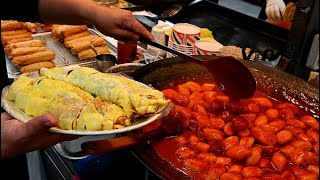 남대문 시장 계란말이 김밥,떡볶이,핫바 / Egg roll kimbap, tteokbokki, fish cake,Namdaemun Market / korean street food