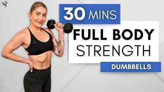 30 Min FULL BODY Dumbbell Workout (No Repeats) | Intermediate Level