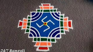 Padikolam Design with colours🌺 24/7 Rangoli 🌺 Simple Kolam 🍀 Muggulu with Colours 🍀 Geethala Muggulu