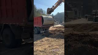 The process of Unloading Cement pipe from truck