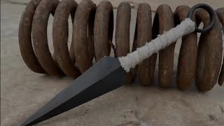 Making a KUNAI out of a rusted coil spring