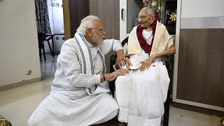 PM Modi seeks blessings of his mother as she enters her 100th year