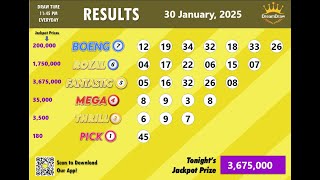 Dream Draw Free Raffle Draw results for January 30, 2025.