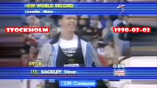 Steve Backley (GB) javelin 89.58 meters WORLD RECORD Stockholm 1990-07-02