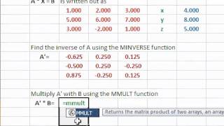 Solve system of linear equations using Excel matrix functions YouTube2