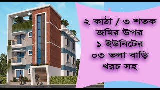 ২ কাঠা/৩ শতক জমির উপর ১ ইউনিটের ০৩ তলা বাড়ি খরচ সহ