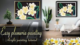 How to paint plumeria flowers|Frangipani flowers painting|Acrylic painting tutorial for beginners