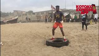 Goalkeeper, Kwame Baah goes through hard training at the beach