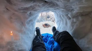 WINTER CAMPING in a SNOW BUNKER - SOLO BUSHCRAFT SNOWSTORM -  BUILDING  a SURVIVAL  ICE IGLOO