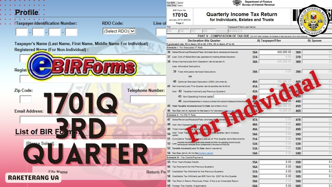 HOW TO FILL OUT 1701Q QUARTERLY INCOME TAX RETURN E-BIR FORM 2022 - YouTube