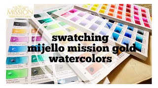 Swatching Mijello Mission Gold Watercolors (126 colours) + giveaway