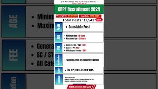 CRPF Recruitment 2024 Apply Online | CRPF Constable Vacancy 2024 | #crpf #vacancy #bharti