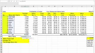 DAT2236 - Menu Engineering Sheet Example Walk Through