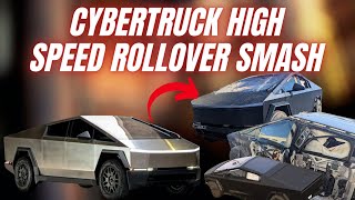 Tesla Cybertruck peeled open exposing structure after high speed rollover