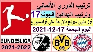 ترتيب الدوري الالماني وترتيب الهدافين الجمعة 17-12-2021 الجولة 17 - فوز بايرن ميونخ بالاربعة