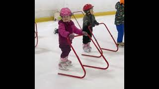 3 year old Juliette learning to skate on pink Balance Blades