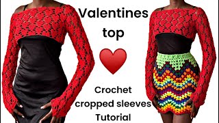 Valentines crochet cropped sleeves / shrug | valentines crochet hearts top | crochet hearts tutorial