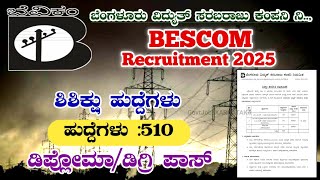 BESCOM Recruitment 2025 | BESCOM Apprentice Recruitment 2025 | BESCOM New Vacancy 2025 | BESCOM |